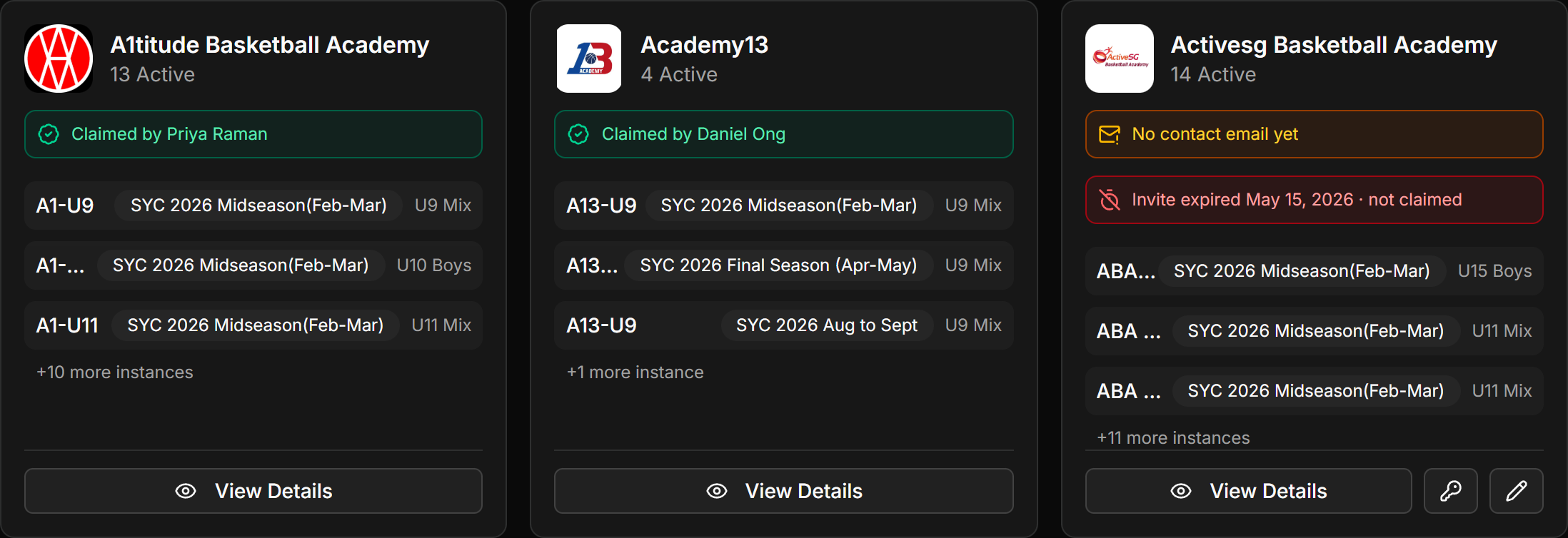 A team card in the league team pool showing its claim status and the Transfer action.